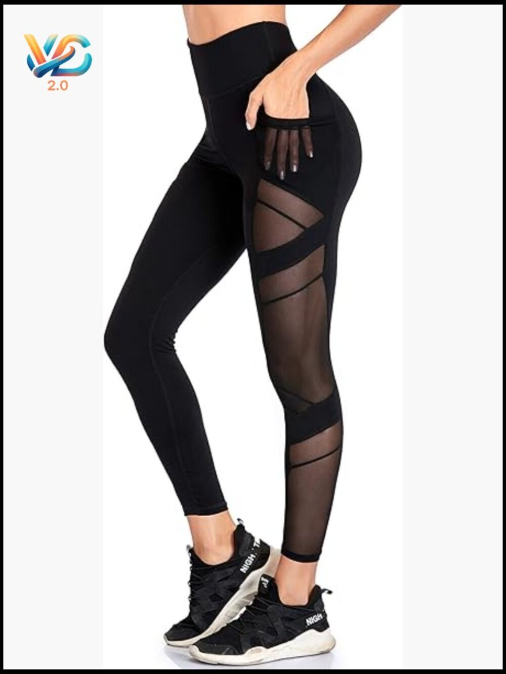 Mesh High Waist Leggings with Pockets Tummy Control 4 Way Stretch Yoga Pants